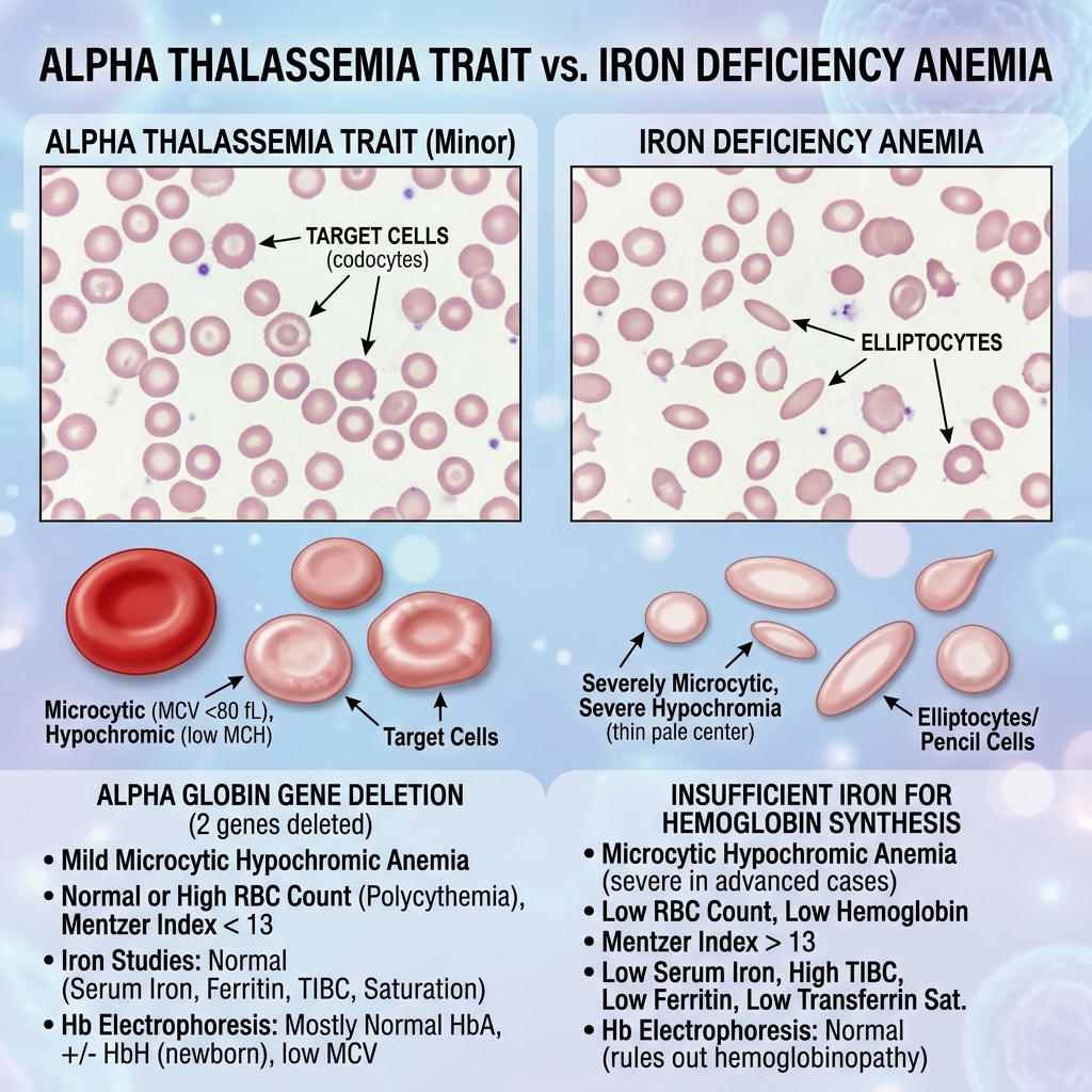 Alpha trait vs iron deficiency anemia comparison